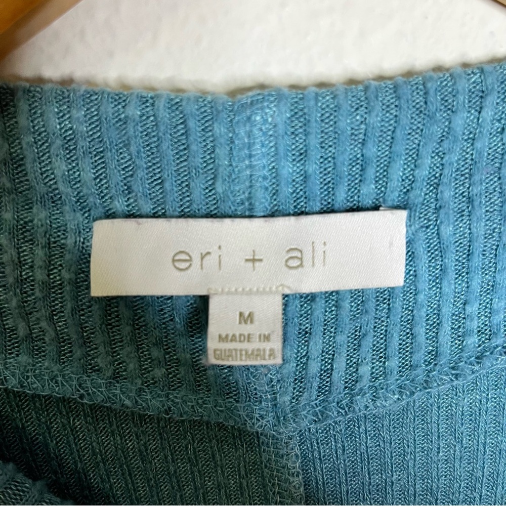 Anthropologie eri + ali Blue ribbed knit Top funnel neck sz M pullover tunic - Picture 7 of 9